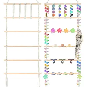 Macrame Hair Claw Clip Organizer Boho Hanging Hair Clip Holder and Storage for Women Large Headband Holder Organizer for Room Wall Door Closet