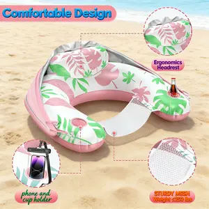 Pool Float with Adjustable Canopy, Inflatable Lounge Chair for Adults, Pool Float with Cup and Phone Holder, Beach & Pool Water Relax Toy