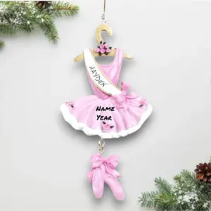 Personalized Ballet Christmas Ornament – Pink Ballerina Dress with Ballet Slippers – Custom Name & Year Keepsake – Noel Box
