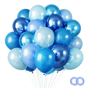65pcs 12" Blue Balloons, Metallic, Pearl & Pastel for Baby Shower, Wedding, Frozen Theme
