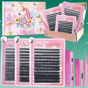 Cluster Eyelash Extension Kit with Glue, Sealer, Remover, Tweezers, Eye Makeup Tool Set for Easy Application at Home, Eyelash Extensions Kit Gift Pack for yourself or friend or family and for Christmas