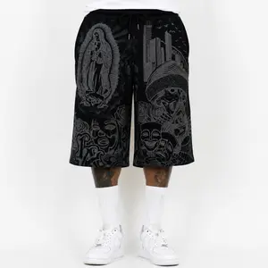 FB County Rhinestone Graffiti Baggy Fleece Shorts