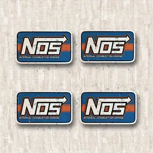 4PCS/SET Commute Performance Decor-Style NOS Blue-Orange Logo Sticker For Bicycles/Car Rearview Mirrors/Commute Bags/Notebooks Professional tuning logo adds commute performance cool vibe Car & Commute Item Performance Decor