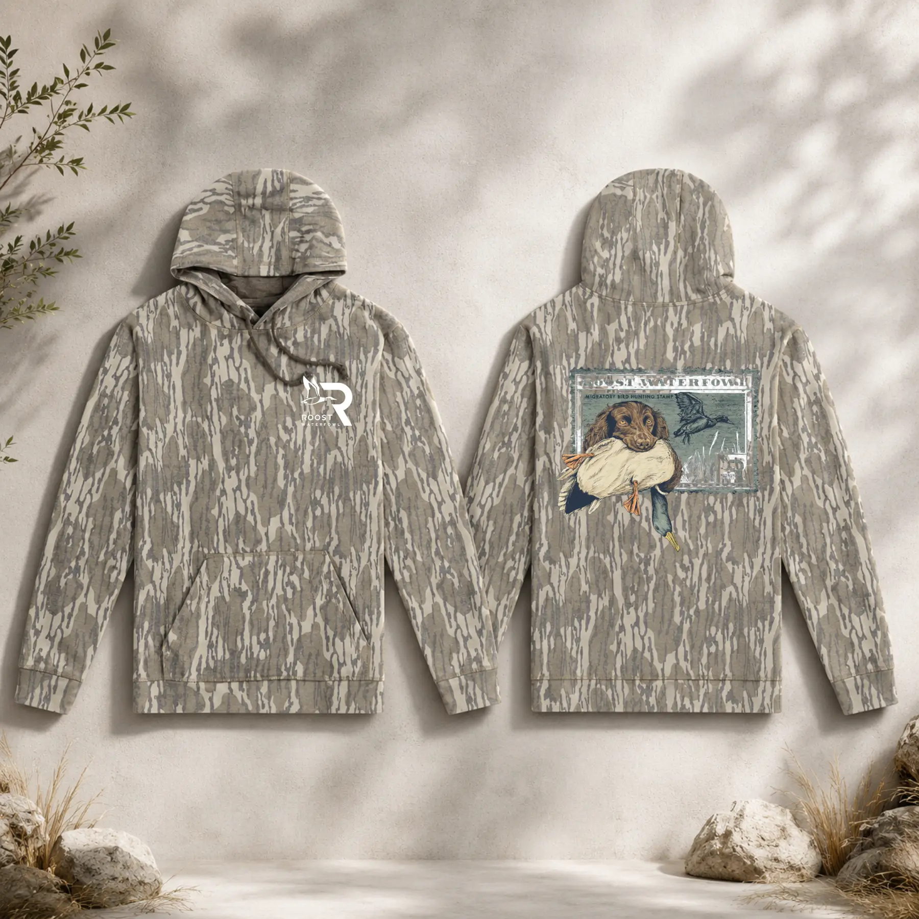 Mossy Oak Original Bottomland Roost Waterfowl Boykin Stamp Washed Out Camo, Western Rodeo Graphic Sweatshirt, Vintage Camo Cowboy Aesthetic, Country Streetwear for Men & Women Fabric, Gift for Fan