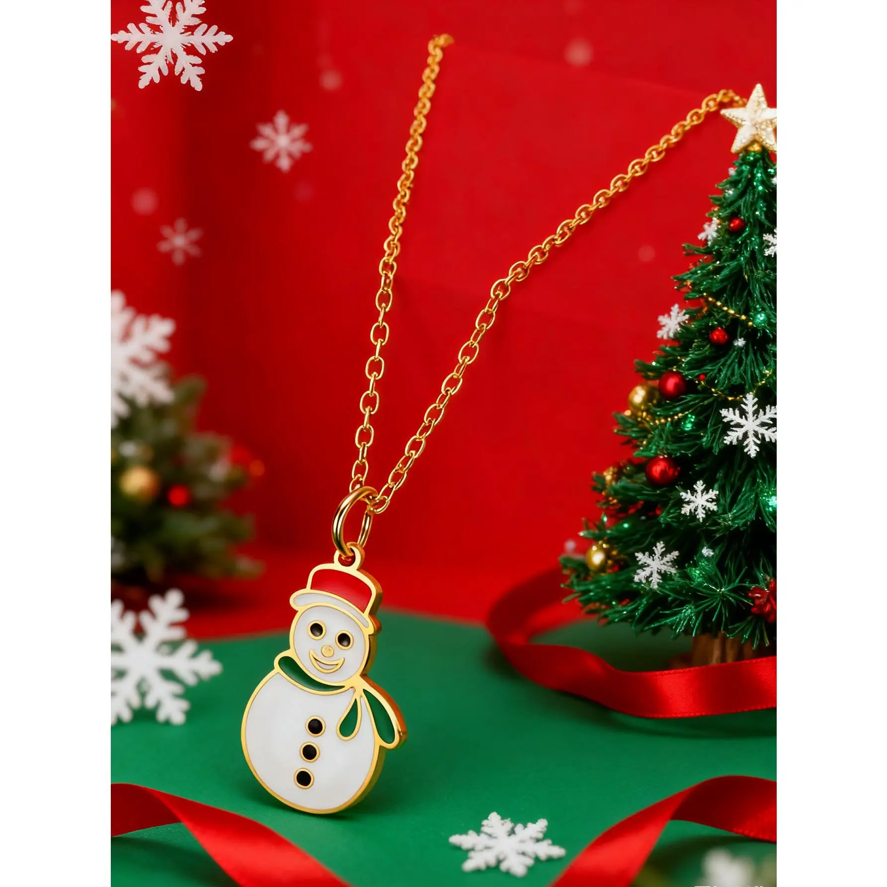 Unisex Geometric Snowman Pendant Stainless Steel Chain Necklace - Casual, Party, Holiday Fashion Costume Jewelry Accessory, Stainless Steel Jewelry, Chain Jewelry Necklaces