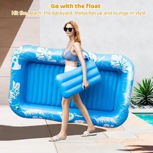 DSQUU XL-Inflatable Tanning Pool Lounger Float with Sprinkler, 77" x 48" Pool Floats Adult with Pillow, 6 in 1 Suntan Tub Raft Floatie with Drink Holder Sunbathing Water Lounge, kids play, splash pads outdoor summer fun