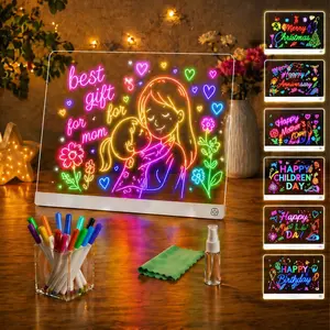 LED Drawing Board for Kids Teens, A4 Glow Doodle Note Board with USB-C, 9 Light Modes, Scratch-Resistant, 12 Markers & Stand – Mother's Day, Children's Day, Birthday Gifts for Girls Boys