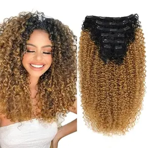 26 inch Kinky Curly Clip In Hair Extension, Double Weft Full Head Japanese Heat Resistance Fiber 140g Synthetic Hair Extensions For Women 7pieces