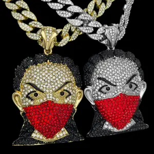 MaxBling81 Masked Goon Large Fashion Pendant with 15mm Iced Cuban Gold Statement Chain, 18-30in Adjustable Length, Unisex Hip-Hop Festival Cuban Link Costume Jewelry Necklace, Cuban Link Necklaces