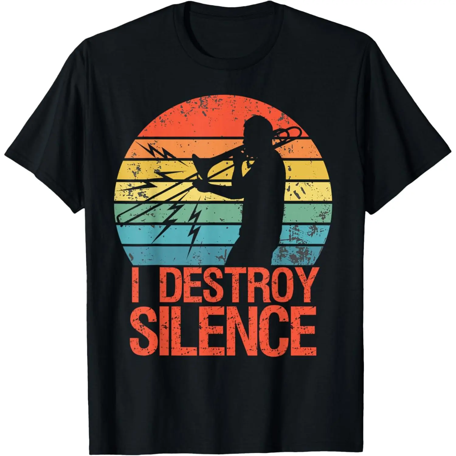 Women's Funny Trombone Print T-Shirt, Soft 100% Cotton Basic Tee, Casual Shortsleeve Top for Jazz Musicians, Made in USA, Round Neck