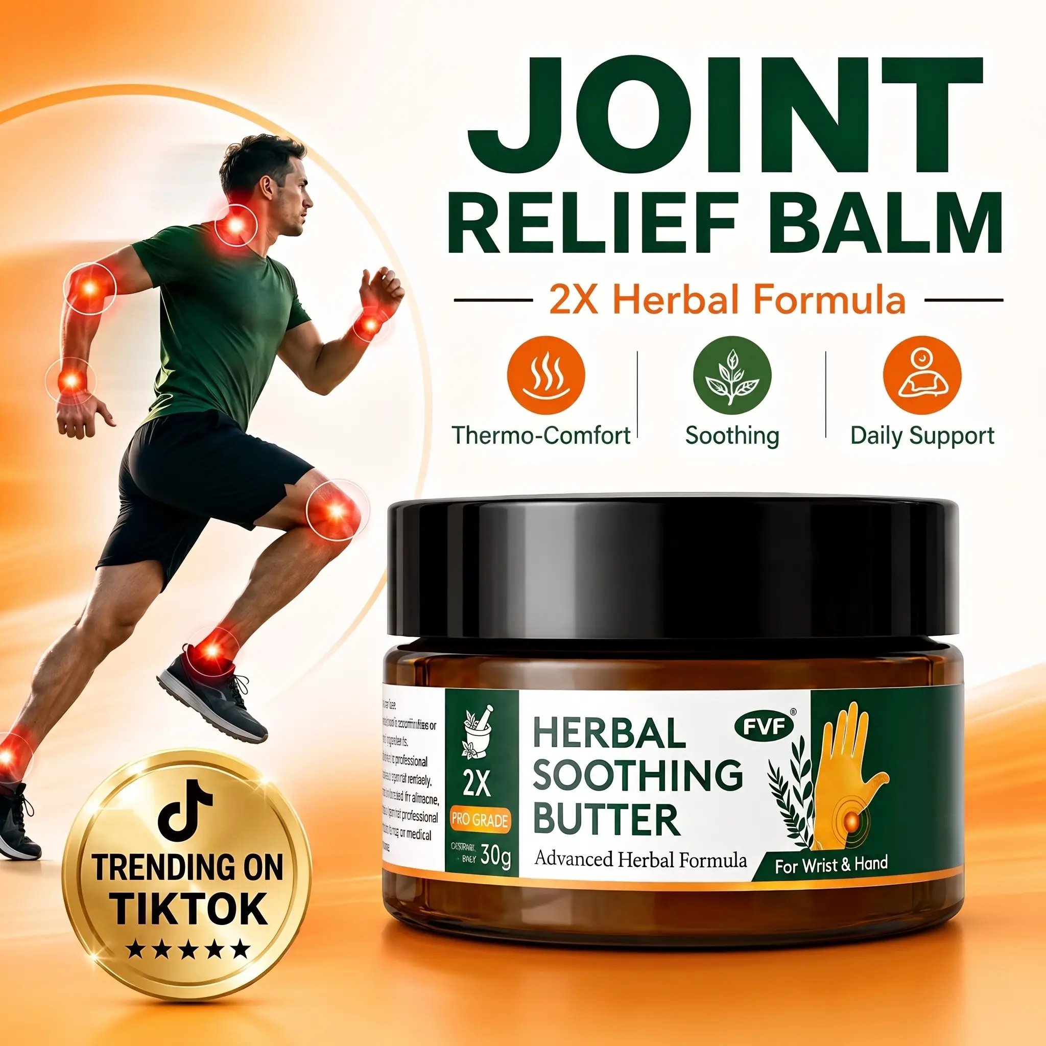 FVF Herbal Joint & Tendon Relief Balm | Concentrated Herbal Cream for Muscle & Joint Comfort | Soothing Relief for Knees, Wrists, Hands, Shoulders & Back | Quick Absorption, Non-Greasy (30g)