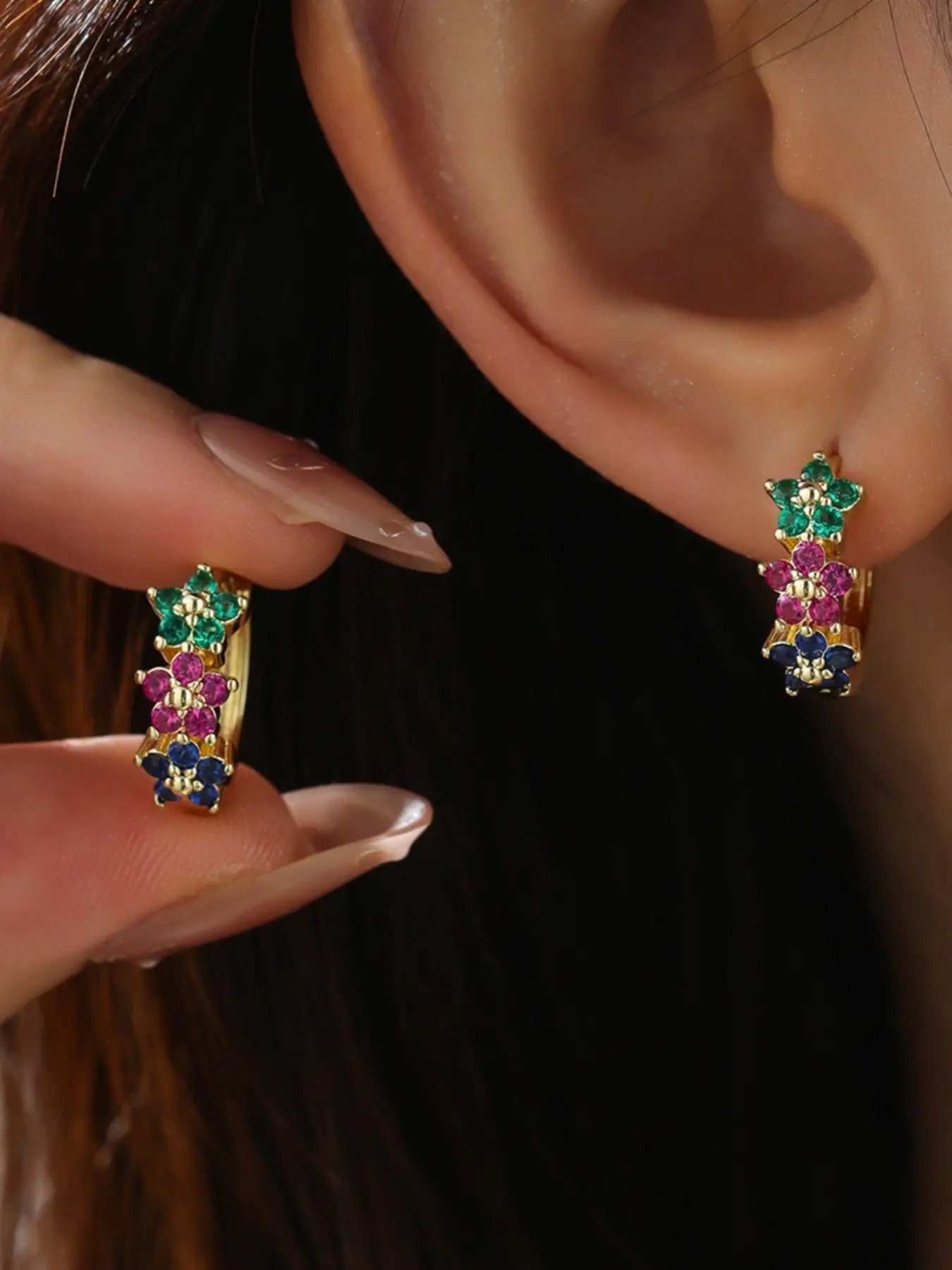 European Style Colorful Flower Earrings, Floral Earrings, Casual Plain Design, Artificial Zircon Material, All-Season Jewelry for Women