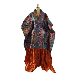 Luxury Brocade Boubou Dress –Ruffle Hem | Elegant African Maxi Dress | One Size Fits All