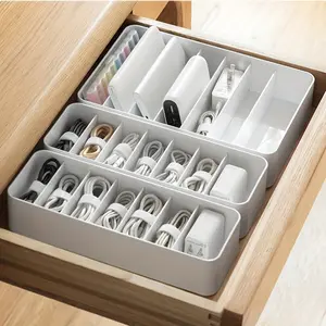 Drawer Data Cable Storage Box, 2 Set Multi-functional Data Cable Storage Box, Office Accessories Desktop Cable Management Box, Home Durable Storage Organizer for Living Room Bedroom, Divided Compartments
