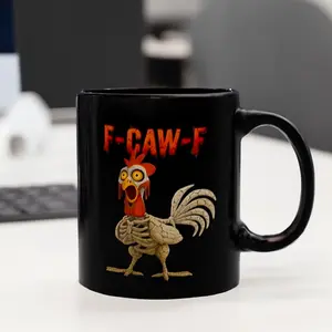 BNB – Skull Chicken F-CAW-F 11oz/15oz Black Ceramic Mug, Skull Rooster Humor Meme Pattern Tumbler Gifts for Coworkers Colleagues Workmates on Birthday Halloween Christmas, Hilarious Office Drinkware Reusable Washable Microwave Safe Coffee Cup