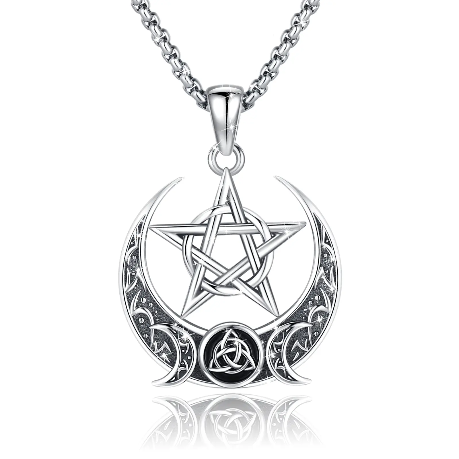 Brighthive S925 Celtic Knot Necklace Pentagram Pendant Jewelry 925 Sterling Silver Suitable as a gift for men and women on Anniversaries Birthdays or Christmas Gift box