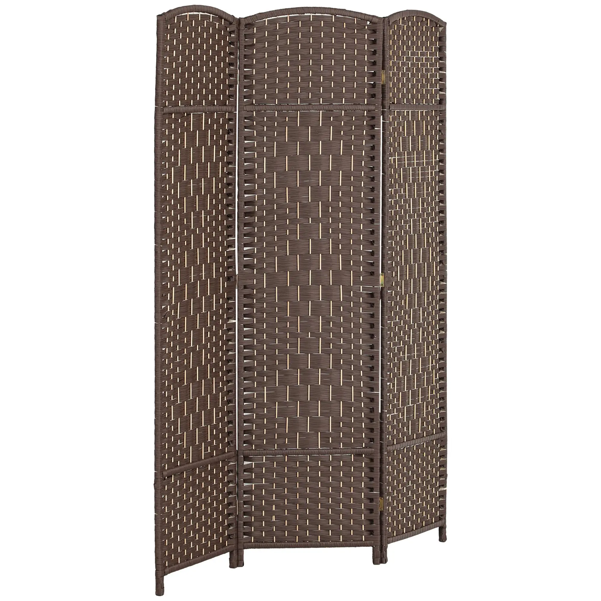 HOMCOM 4-Panel Foldable Pine Room Divider - 6' Tall Modern Hand-Weave Wall Screen, Portable Wall Divider, Freestanding Partition for Home, Office