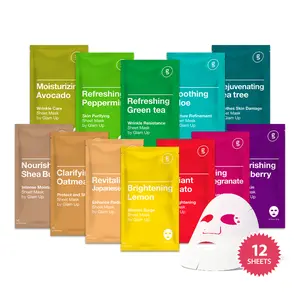GLAM UP Premium Facial Sheet Mask 12 Combo (Pack of 12) | Clean Face Masks Skincare, Hydrating Face Masks, Moisturizing, Soothing, Beauty Mask For All Skin Type Variety Beauty Mask Set Gift Korean