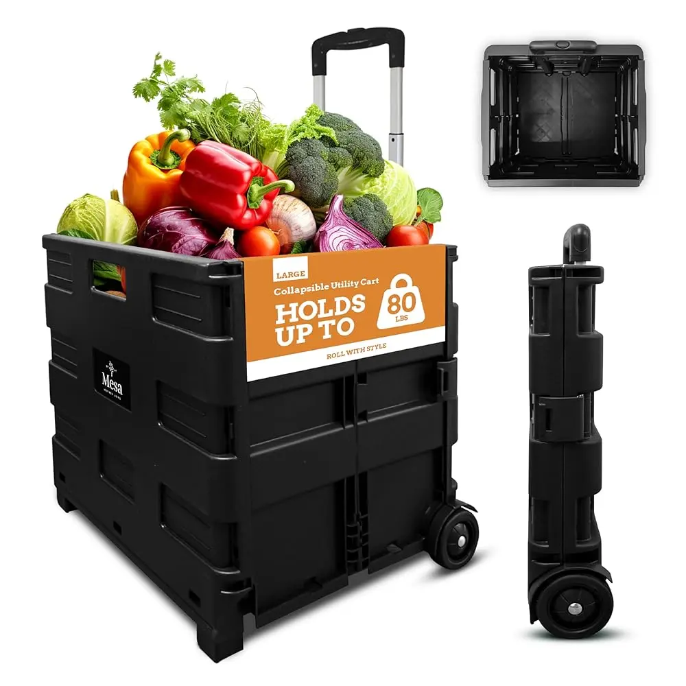 Inspired Living Collapsible 2-Wheel Utility Cart With Telescopic Handle, Ultra-Slim & Strong