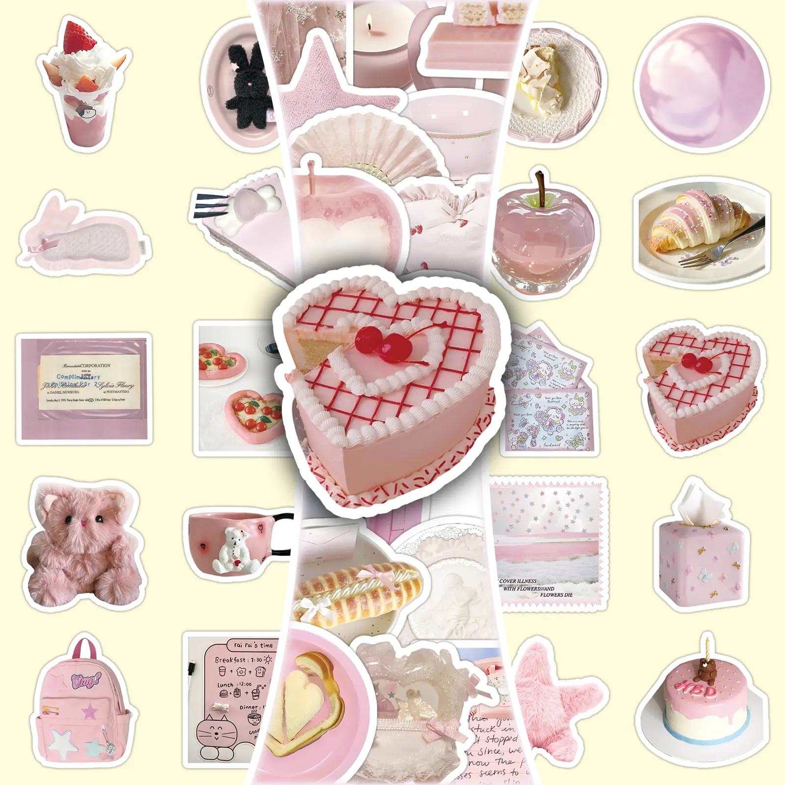 100-Piece Pink Punk Sticker Set (2 Repeating Designs) - Edgy Doodle Decals for Journals & Skateboards