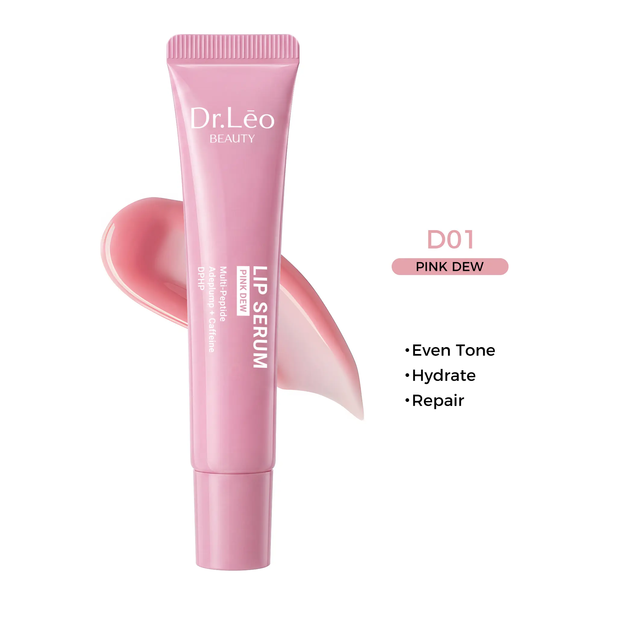 Dr.Leo Tinted Peptide Lip Serum – Brightens Dull-Looking Lips & Smooths Lip Lines, Sheer-to-Buildable Glossy Color + Hydrating Lip Care, Pink Dew / Toast Nude, 15g