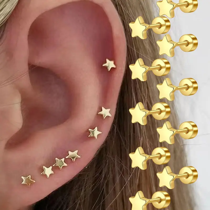 Star-Shaped Stainless Steel Stud Earrings for Women, Hypoallergenic Studs, Ear Jewelry for Parties & Daily Wear, Ideal Birthday Gifts, Trendy Versatile & Exquisite Jewelry, Fashionable High-Quality Earrings