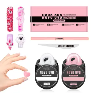 NOVO OVO Upgraded NON-STICKY Polygel Solution Procedure Set, White and Pink non-sticky Poly Gel, Dual-Ended Nail Pen, Extra Slim Nail File, Easy to Use Together with Toe or Hand Nail Dual Forms