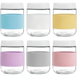 16 oz (6 Pack) Overnight Oats Containers with Airtight  and  Sleeves -  for Overnight Oats, Salad, Yogurt, Snacks, Pickles - Leakproof and  Glass  Storage Containers