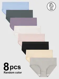 8-Pack Solid Color Daily Basic Girls' Underwear, Comfortable Cotton Panties for Everyday Use, Stylish & Practical Women's Lingerie, Casual Soft Panties