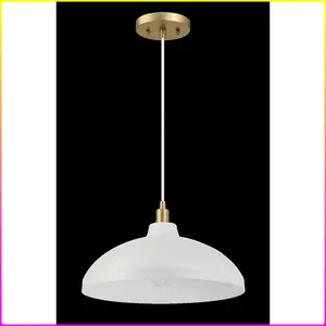 Astral Single Light White Pendant Lamp with Golder Brass Finish for Entrance Kitchen Island 14"D × 8"H