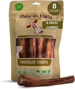 CHEW-E&TASTY Premium Grade 6" Jumbo Bully Sticks (Pack of 8)-Natural, Odour Free With High Protein Beef and Safest to Chews which Keeps Your Dog Busy