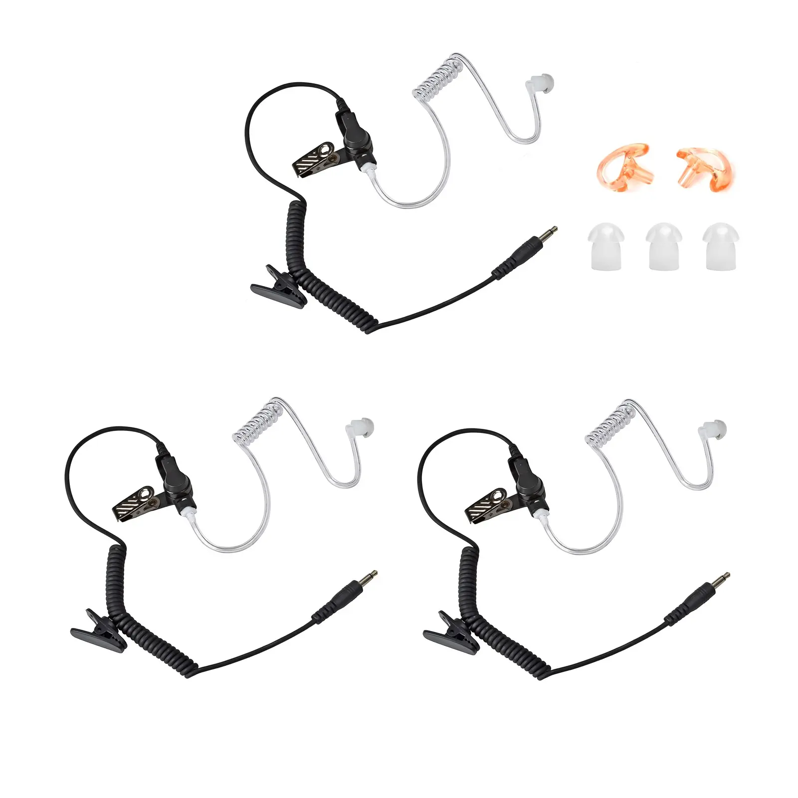 YNIBST 3.5mm Receiver/Listen Only Surveillance Radio Earpiece with Acoustic Coil Tube Walkie Talkie Headset Compatible with Two-Way Radios, Transceivers and Radio Speaker Mics Jacks with 3 Replaceable Earbuds and One Pair Medium  Earmold(3 Packs)