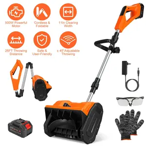 500W Cordless Snow Shovel - Foldable 21V Battery Powered Snow Thrower with Adjustable Directional Plates
