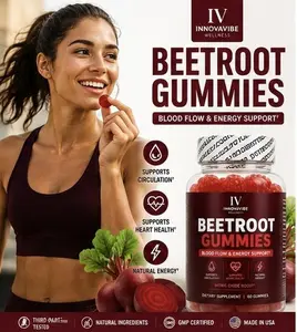 INNOVAVIBE Beetroot Glow Gummies – Beet Root Nitric Oxide Gummies for Energy, Blood Flow & Circulation Support, Vitamin B12 & Grape Seed Dietary Supplement