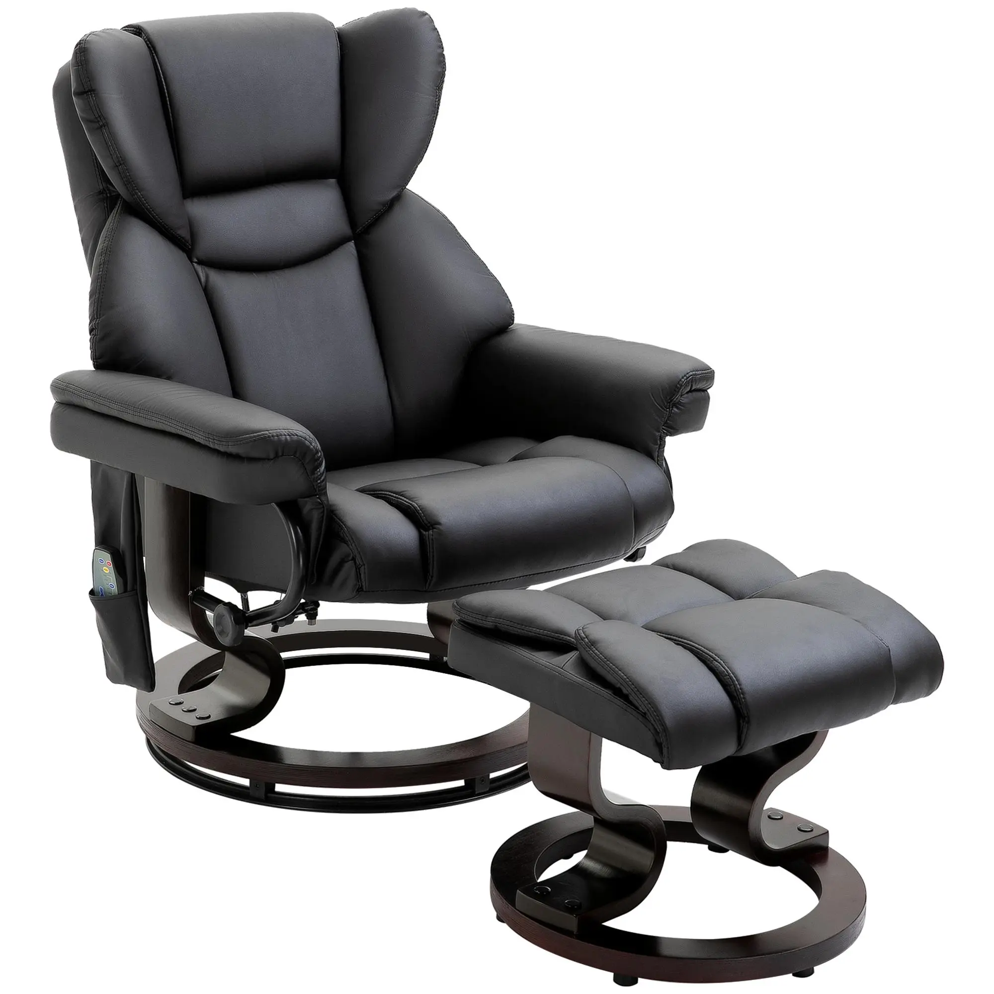 HOMCOM Massage Recliner Chair with Ottoman Footrest, 10 Vibration Points, 360° Swivel Reclining Chair, Faux Leather Living Room Chair with Side Pocket and Remote Control, Brown