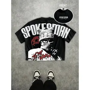 Oversized Street Graphic Slogan Cropped T-Shirt With Loose Fit Men's Cropped Tops