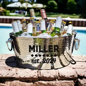 Personalized Metal Bucket with Stand- Steel Or Copper Beverage Tub & Wine Gift for the Couple - Housewarming, Anniversary, Engagement