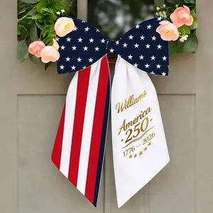 Personalized America 250 Wreath Sash Bow, Patriotic Door Wreath Bow, 4th of July Decor, Independence Day 1776-2026, Custom Family Name
