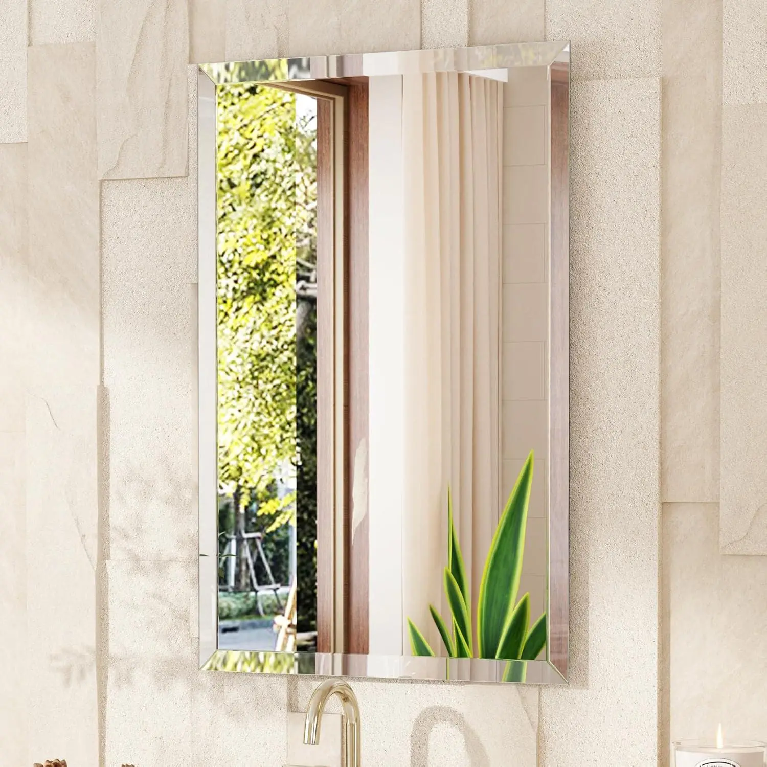 Frameless Bathroom Mirror, 18" x 26" Rectangle Wall Mirror with Beveled Edge, Modern Decorative Vanity Mirrored for Living Room, Entryway, Bedroom | 1/4-Inch Shatterproof Glass