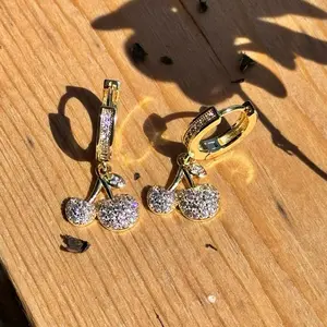 Cherry Golden Huggie Earrings