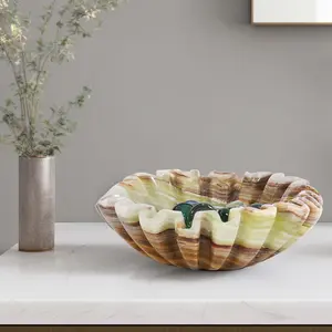 Elborse Marble Bowl Handcrafted 6 inch Key Bowl, Small Scallop Catchall for Entry Table, Jewelry Holder, Stone Decorative Ruffle Bowl for Home Decor