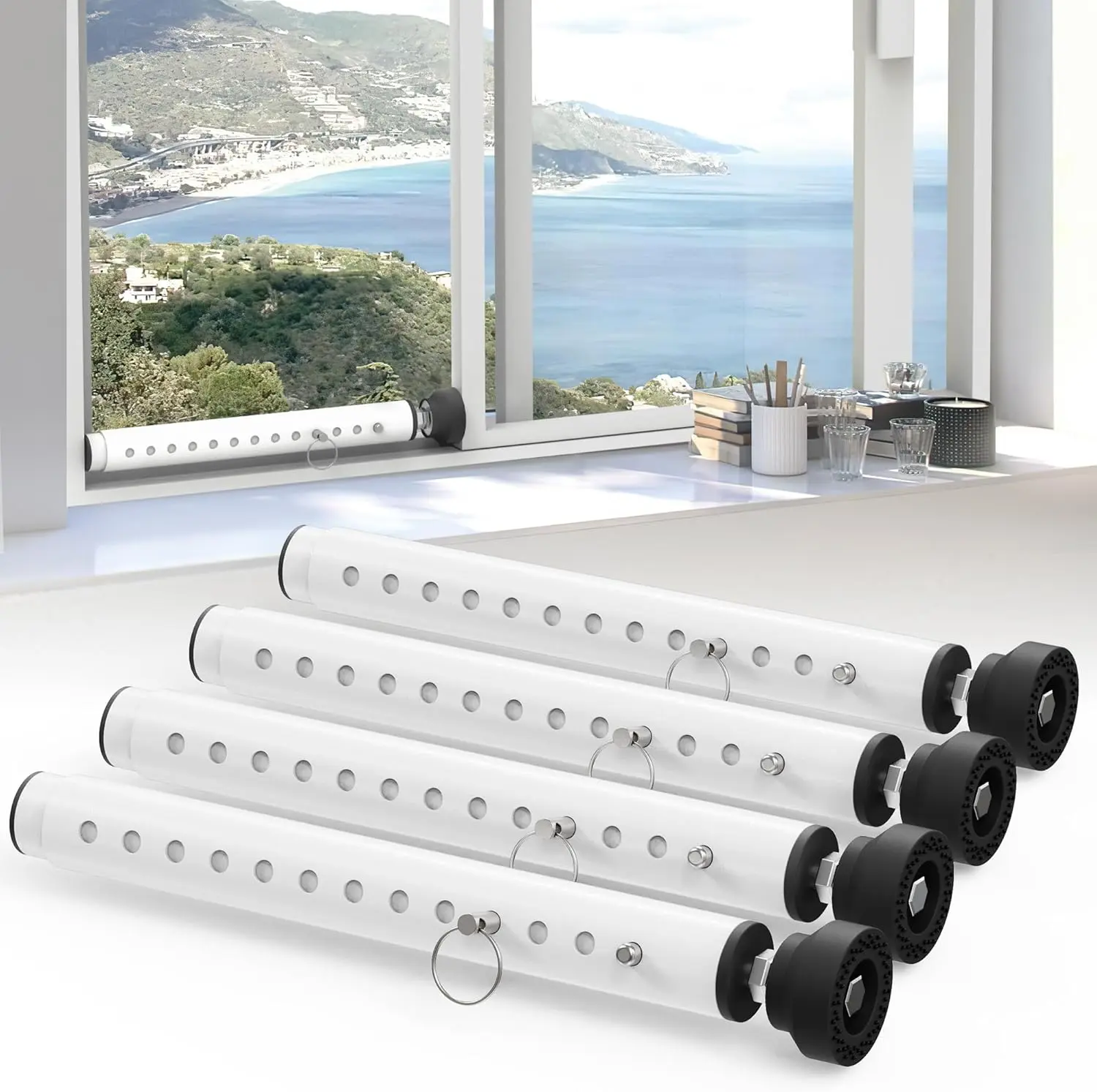ShortSecurity Bars for Sliding/Vertical Window, Adjustable Window Jammer Bars  Inside,SmallWindow Guards for Home , 11" to 18" Anti  Window Safety Lock Bar -White 4 count