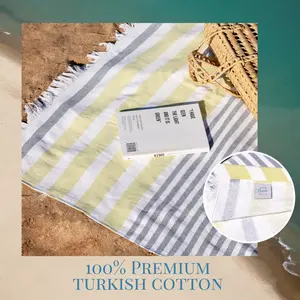 Luzia Striped Peshtemal Multi-Use Towel - Beach, Pool and Bathroom (Single, 40 x 70 inches) 100% Turkish Cotton, Premium, Stylish, Soft, Absorbent and Quick Drying (Yellow and Grey)