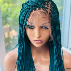 26 Inches  Braided Full Lace Wig - Synthetic Lace Wig teal