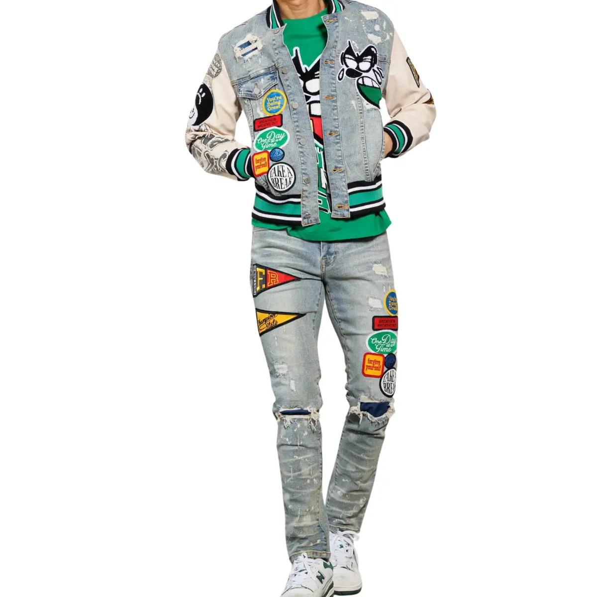 Men's Isaiah Slim Fit Denim Jacket - Casual Classic Long Sleeve Varsity Layer, Stylish Menswear Coat, Tops for Gamis Tights Pairing