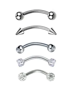 5Pcs/Set Stainless Steel Curved Eyebrow Bands, Rod-Shaped Perforated Jewelry Set, Simple Design Suitable For Eyebrows, Ears, Abdomen, Lips And Body.