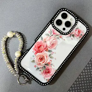Phone cases for iphone 15 pro max case and iphone 11 cases, fits 12, 13, 14, 16, TPU shell sparkle grip with rhinestone and bracelet charm Protective Shockproof