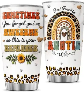 Best Freakin Auntie, Tumbler 20 Oz With Lid And Straw, Cheetah Print Leopard, Aunt Gifts 20 OZ Stainless Steel Tumbler