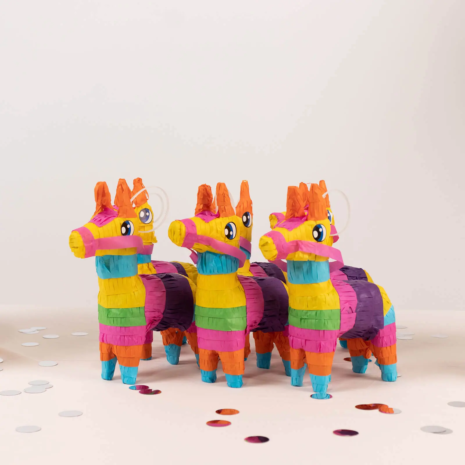 3-Pack Multicolored Donkey-Shaped Fiesta Pinata Table Centerpieces, Mexican Theme Festival Party Supplies for Kids, 5.5"x7.5"