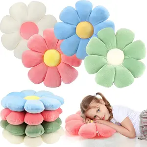 Coume 4 Pcs Flower Pillows 15" Plush Flower Shaped Pillows Daisy Floor Throw Cute Seat Cushion for First Day of School Bed Sofa Couch Chair Office Room Back to School Classroom Decor(Pastel)